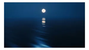 Tablou Canvas cu Lună și Ocean, , Albastru, 54 x 39 cm