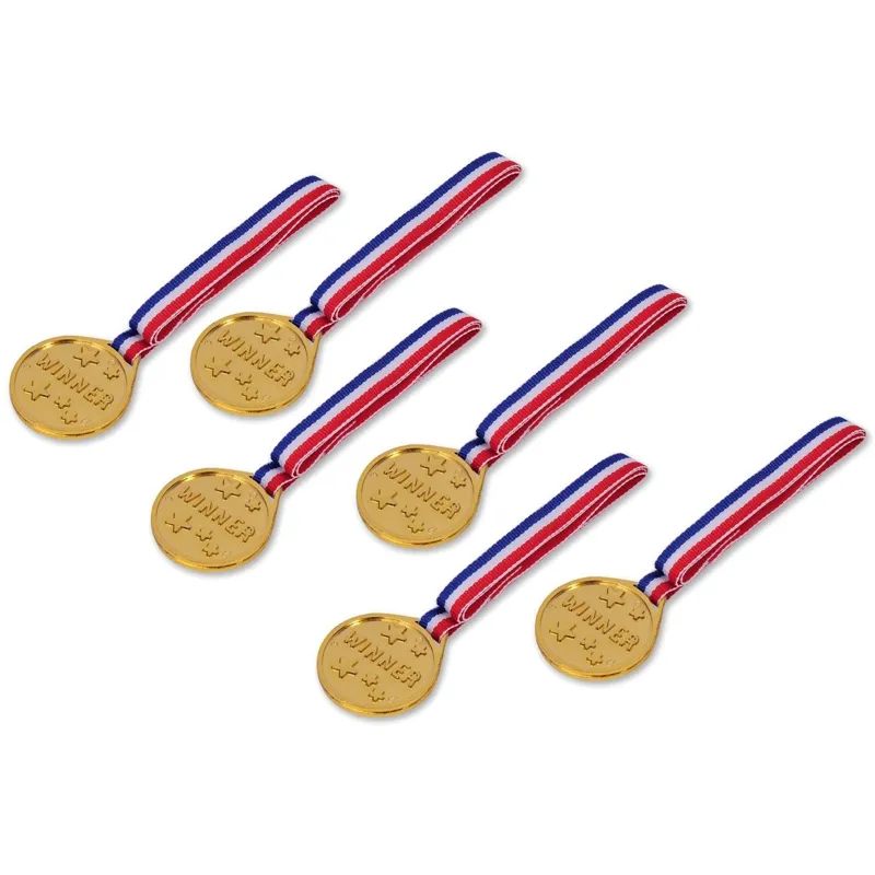 Medalii din plastic aurie set de 6 cu panglică tricoloră