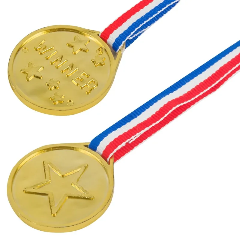 Medalii din plastic aurie set de 6 cu panglică tricoloră – poza 3
