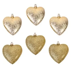 Set Ornamente de Craciun Inimi Aurii Mat Glitter 7cm