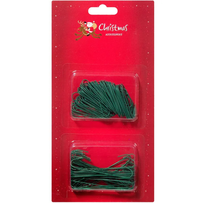 Set Cârlige Metalice Verzi pentru Ornamente de Crăciun, 150 Bucăți