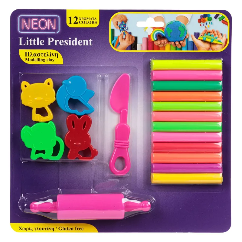 Set Plastilină Neon 12 Culori cu Forme și Instrumente de Modelare
