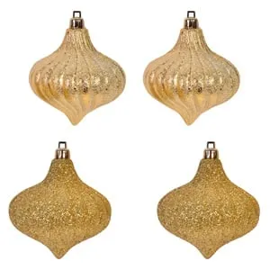 Globuri de Crăciun Aurie Mat cu Glitter - Set de 4 bucăți