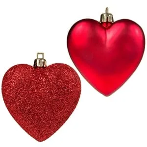 Set Ornamente Crăciun Inimi Roșii Mat Glitter 7cm
