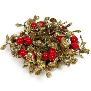 Inel decorativ Crăciun cu pomușoare roșii și glitter strălucitor