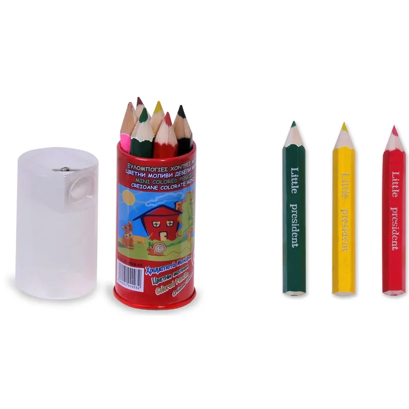 Set Creioane Colorate Mini cu Ascutitoare Integrata, 6 Bucati