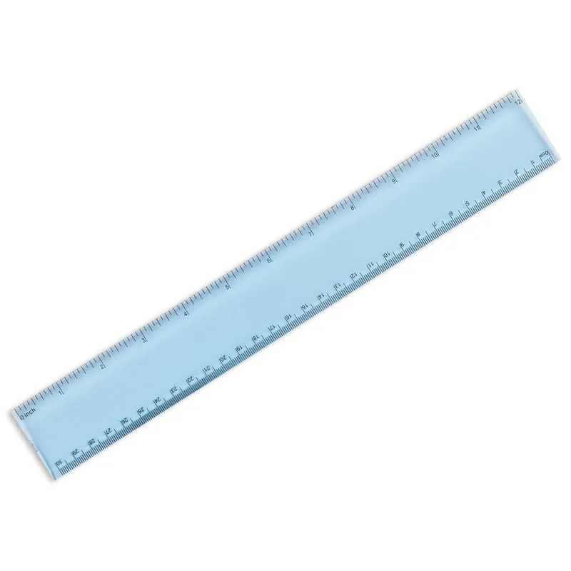 Riglă albastră transparentă 30 cm cu marcaje cm și inch