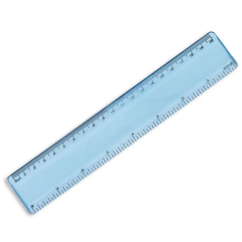 Riglă albastră 20 cm cu scală dublă din plastic transparent