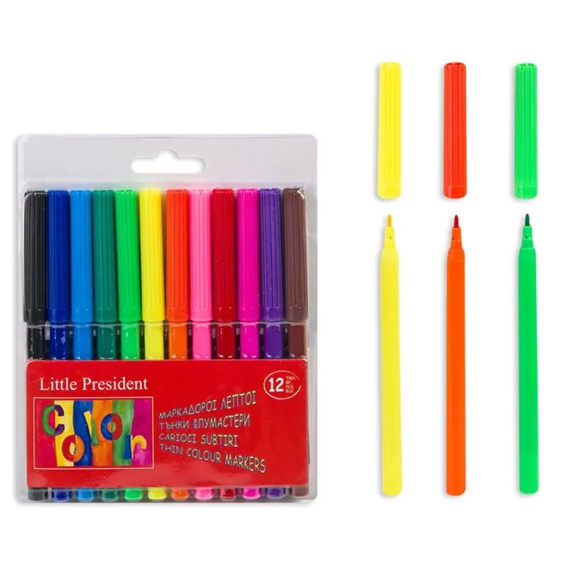 Set 12 Carioci cu Vârf Subțire pentru Desen și Colorat