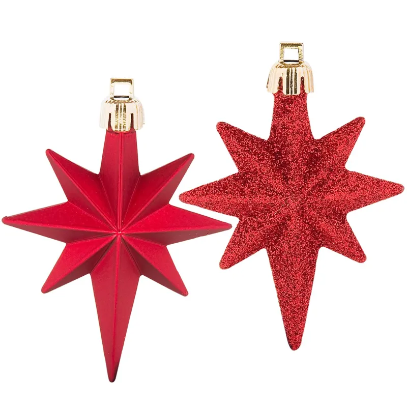 Set Ornamente de Craciun Stele Rosii Mat Glitter 8cm 16 buc