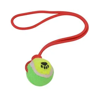 Minge pentru câine cu coardă și minge de tenis, 40 cm, verde/galben/roșu