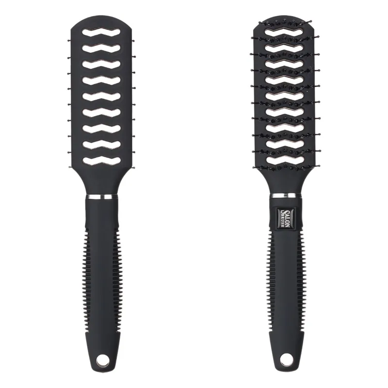 Perie de par din plastic, neagra, cu maner anti-alunecare