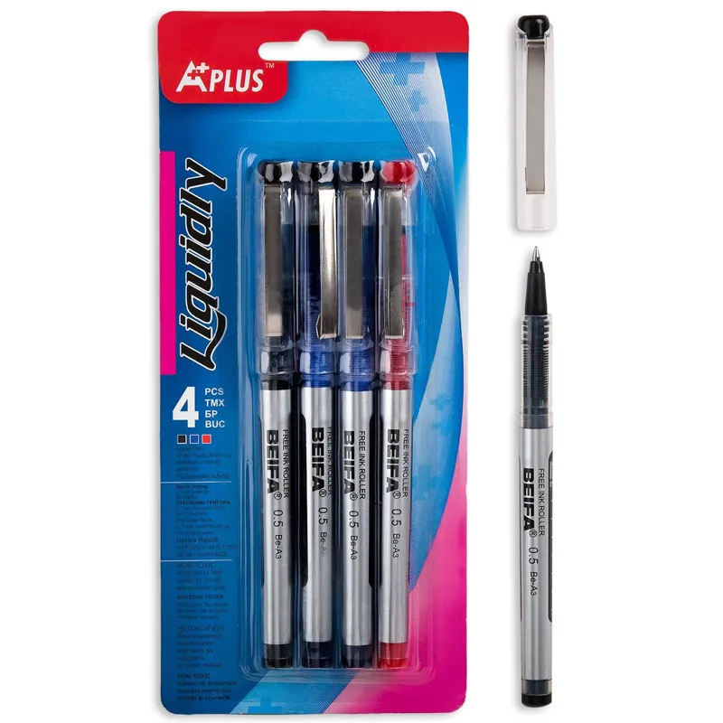 Set 4 Pixuri cu Cernelă Lichidă – 2 Albastre, 1 Negru, 1 Roșu