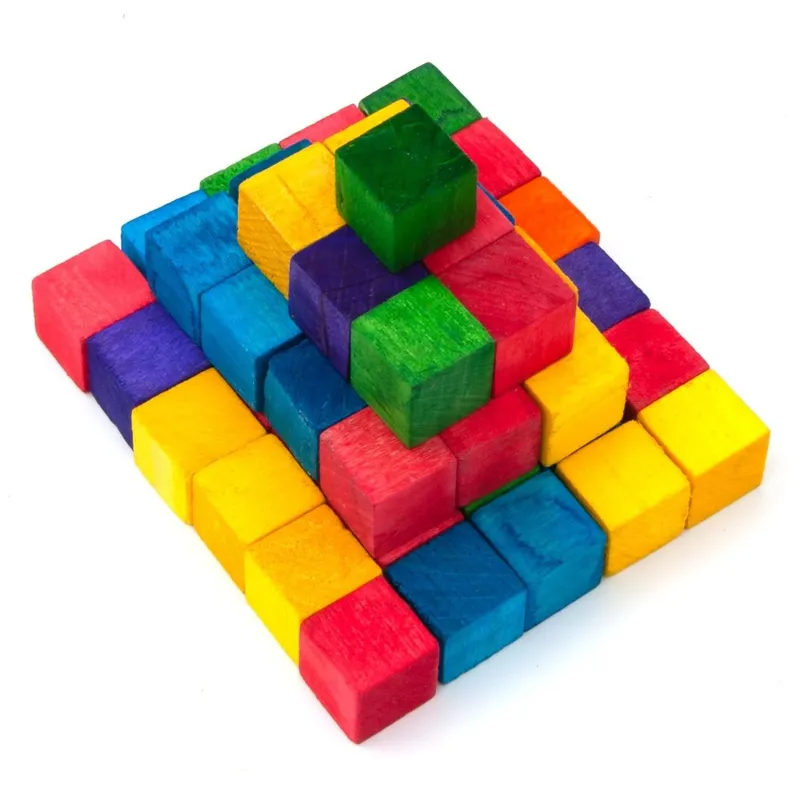 Cuburi colorate din lemn 1.5x1.5cm - set 49 bucăți pentru creații