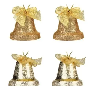 Ornamente de Crăciun Clopote Aurii Mat cu Fundă Glitter