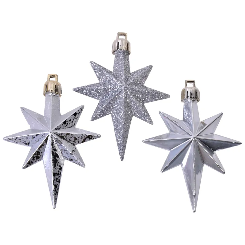 Set Ornamente de Craciun Stele Argintii Glitter pentru Decorațiuni