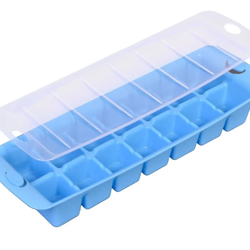 Cutie pentru cuburi de gheață, 14 compartimente, Capac transparent, Albastru – poza 3