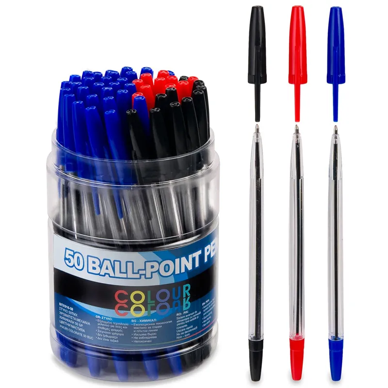 Set 50 Pixuri Ball Point Albastru, Negru și Roșu