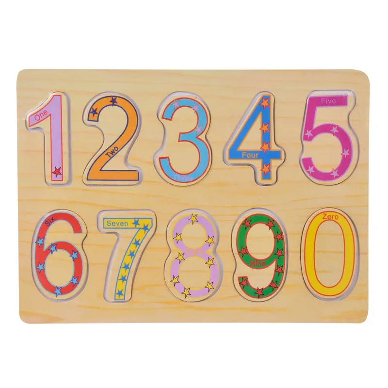 Puzzle de Lemn Educativ cu Cifre, 10 Piese, Multicolor, 29x21.5cm