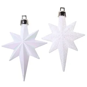 Set Ornamente de Craciun Stele Albe Stralucitoare Glitter 8cm