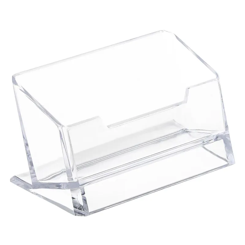 Suport transparent din plastic pentru carti de vizita, 10x3.5x4.5 cm