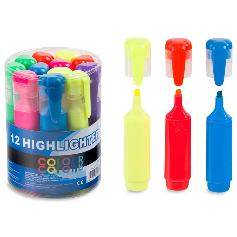 Set 12 Evidentiatoare Multicolore cu Capac Transparent