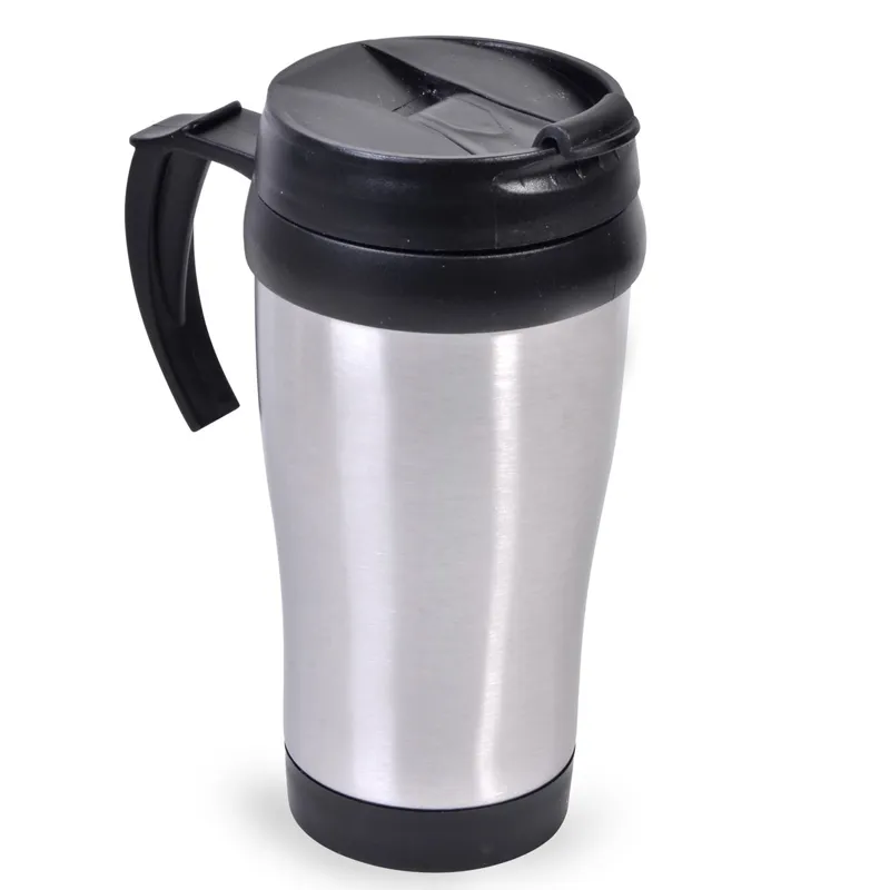 Pahar Metalic Argintiu pentru Cafea 450ml cu Maner Ergonomic