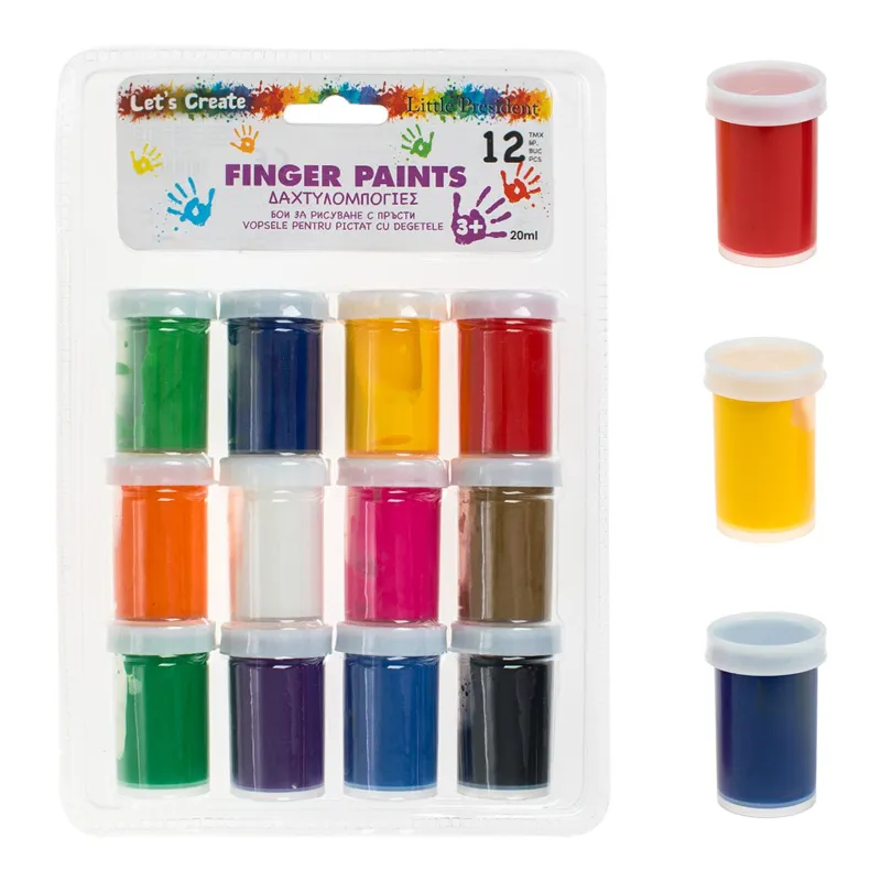 Set de pictură cu degetele, 12 bucăți x 20 ml, Multicolor