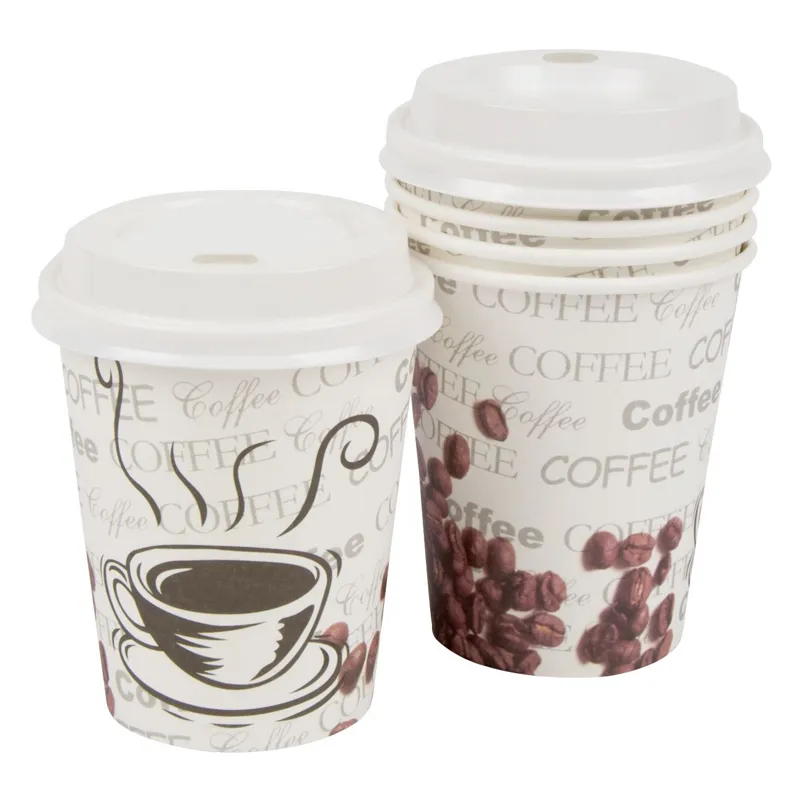 Pahare de cafea din carton set 10 buc cu capac
