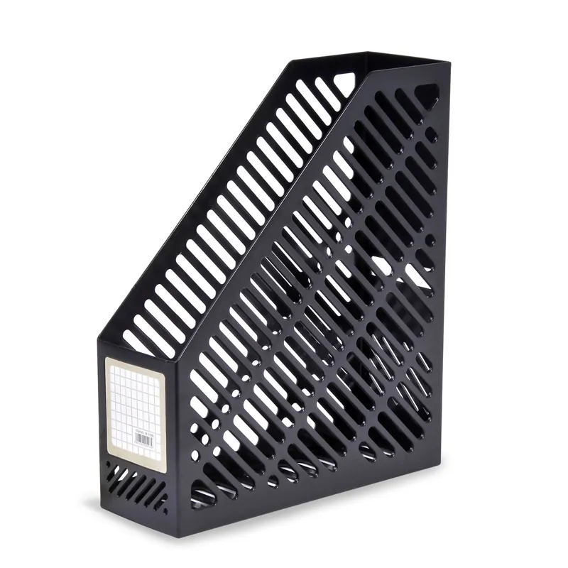 Suport Reviste și Documente din Plastic Negru cu Perforații Decorative