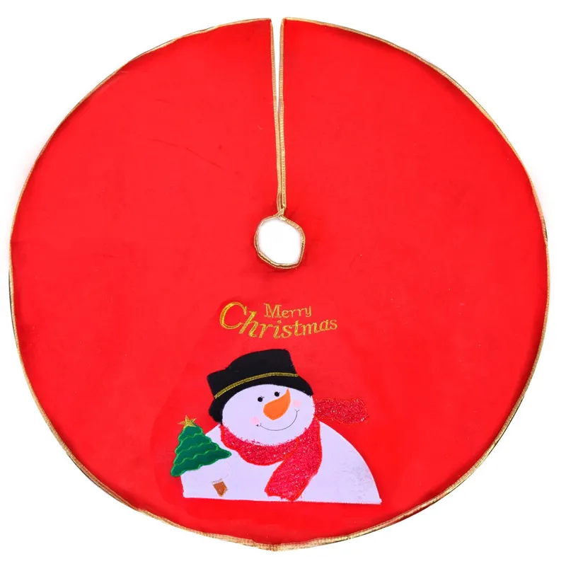 Covoras pentru Brad de Craciun, Rosu, cu Om de Zapada si Mesaj Merry Christmas, 1.06m