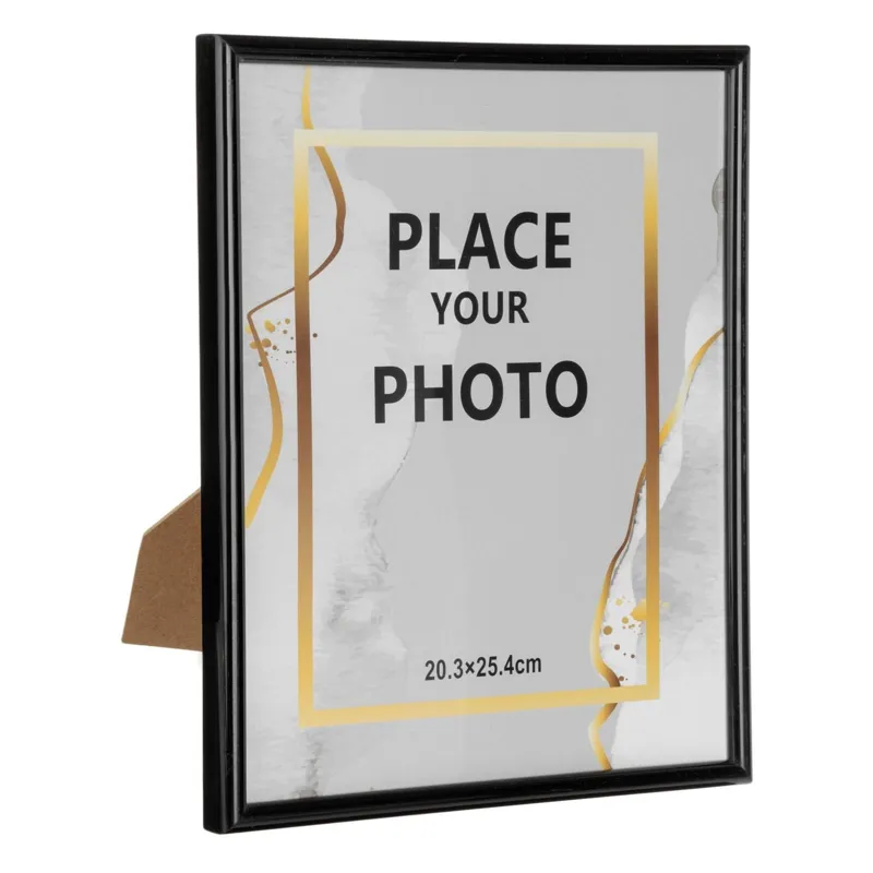 Rama foto neagra 20x25 cm, plastic, cu suport metalic, pentru masa sau perete