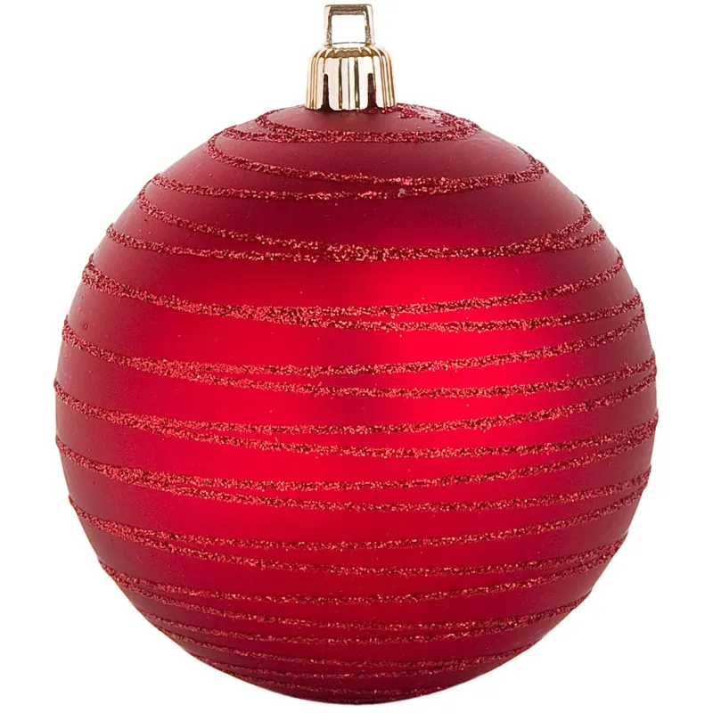 Set Globuri Crăciun Mat Glitter Roșu, 6 Bucăți, Dimensiune 8cm
