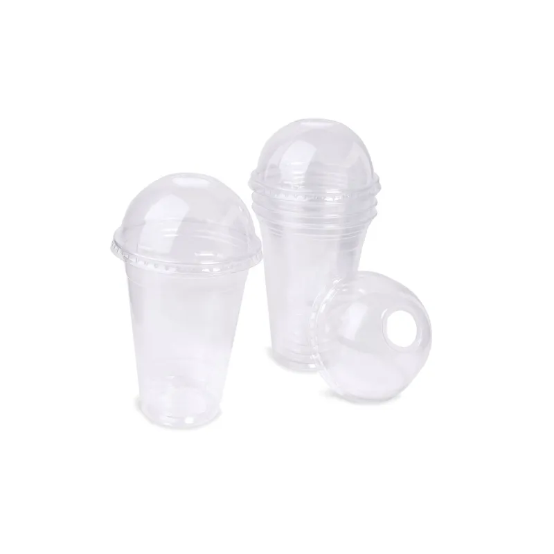 Set 15 pahare plastic transparente cu capac pentru băuturi de unica folosinta