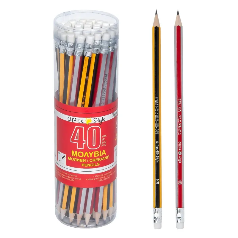 Set Creioane HB cu Radiera, 40 buc, Multicolor