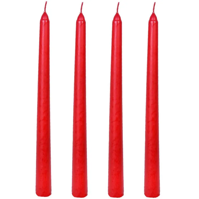 Set Lumânări Decorative Roșii de Parafină - 4 Bucăți, Dimensiune 2.5x25 cm