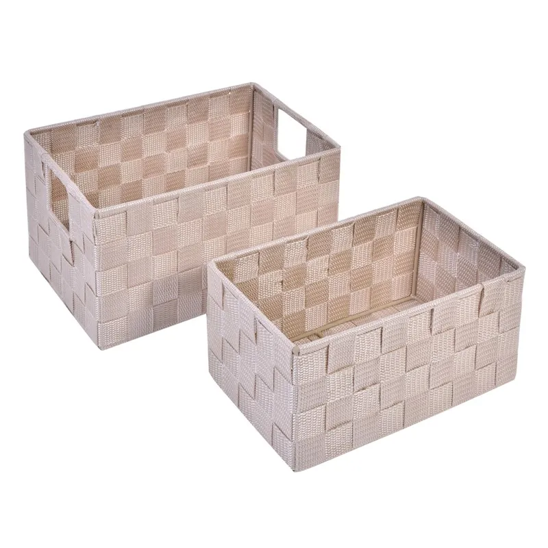 Coș de depozitare împletit, Set 2 buc, Bej