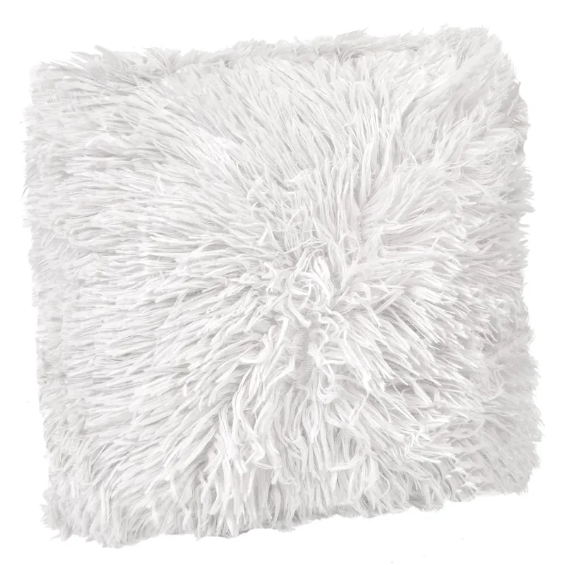 Pernă decorativă din imitație de blană shaggy, Albă, 25x25 cm