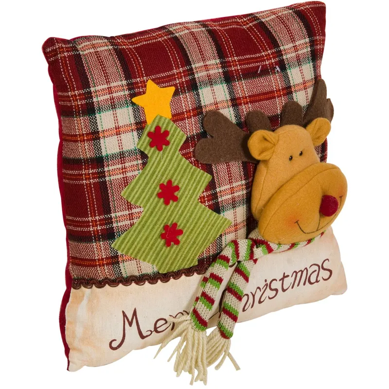Perna Decorativă Crăciun Patchwork Roșu Bej Mesaj Merry Christmas