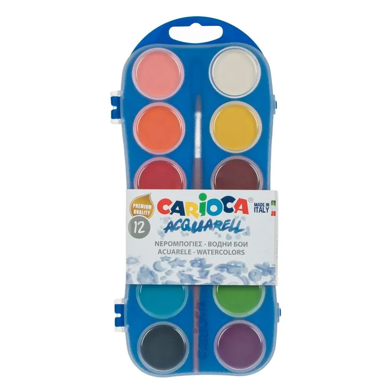 Set Acuarele cu Pensulă, 12 Culori, Cutie Plastic