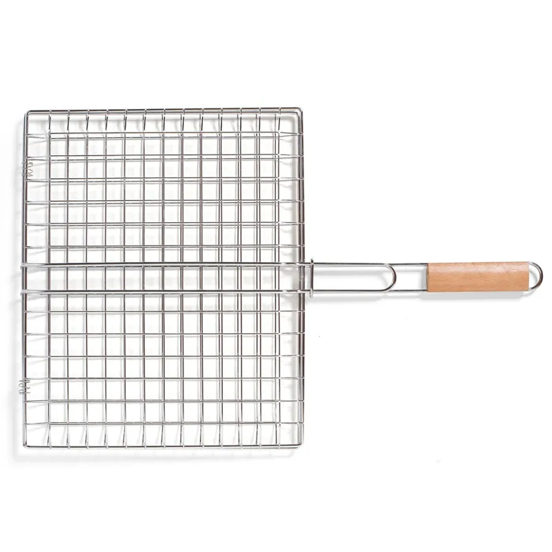 Grătar BBQ Pătrat 40x33cm, Crom și Mâner din Lemn
