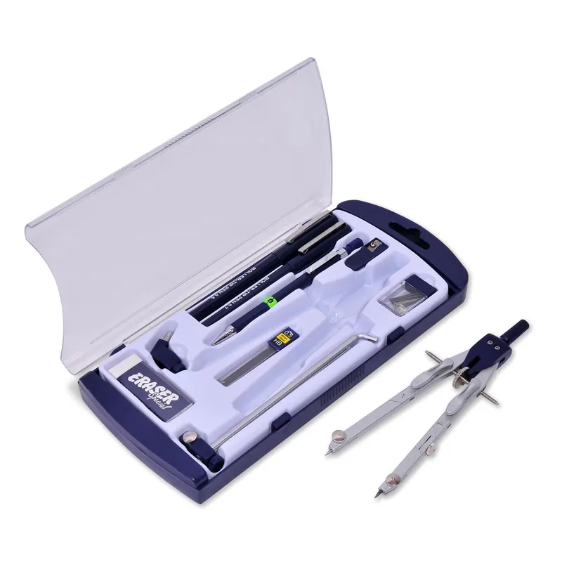 Set compas metalic cu roată, 10 piese, albastru