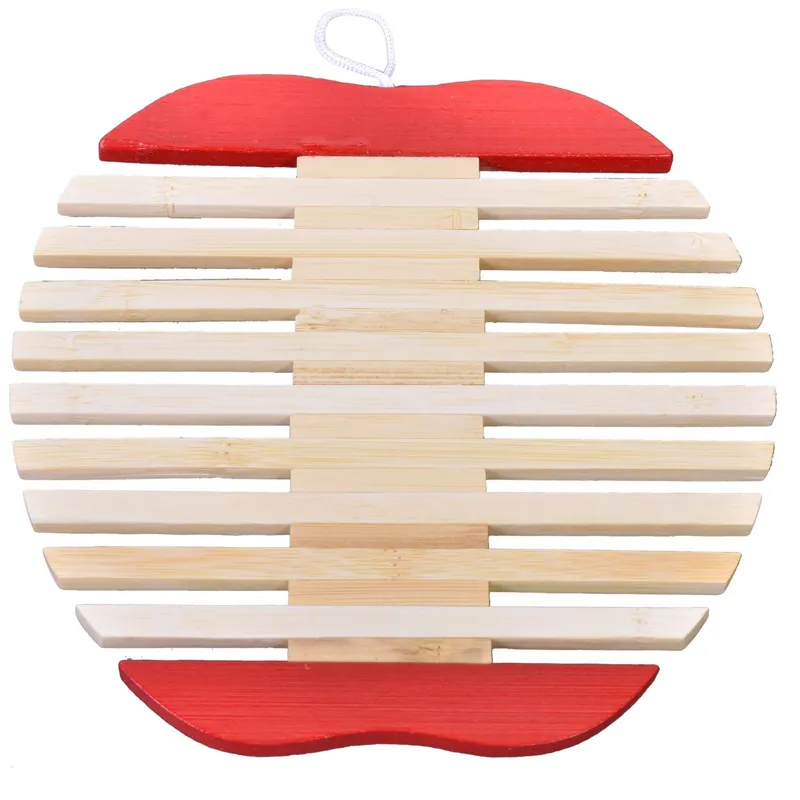 Suport pentru vase din lemn, Forma de mar, Rosu, Ø18cm