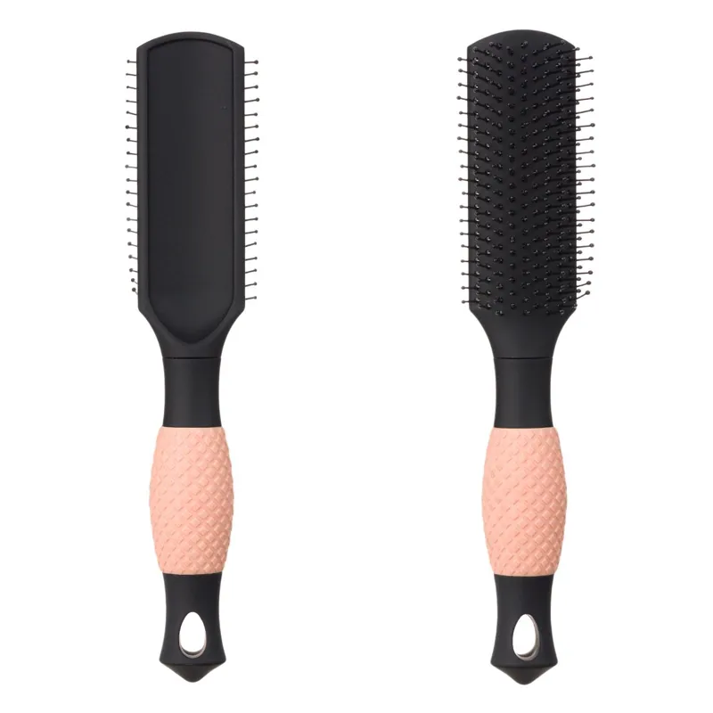 Perie de păr plată din plastic ergonomică roz și negru pentru toate tipurile de