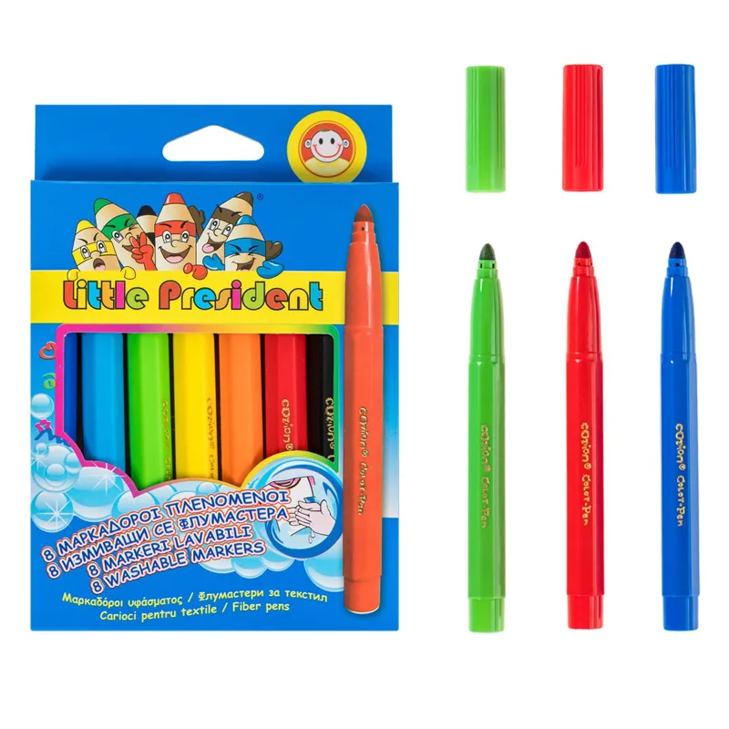 Set 8 Carioci Lavabile cu Vârf Gros pentru Copii, Multicolor