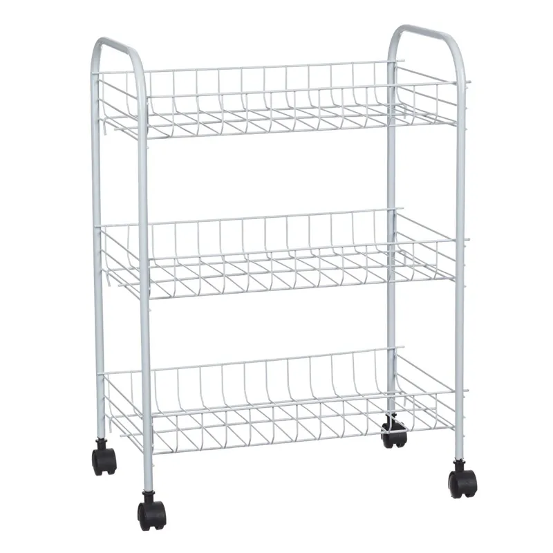 Etajera Metalică cu Roți 3 Nivele – Model Alb