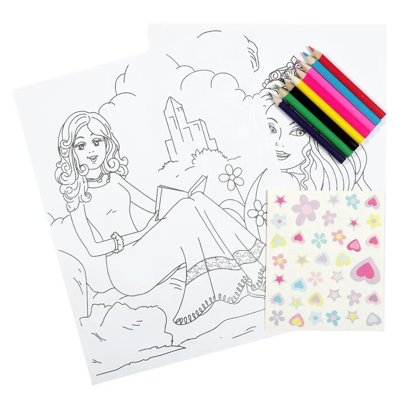 Set de colorat Printesa cu creioane cerate și autocolante pentru copii