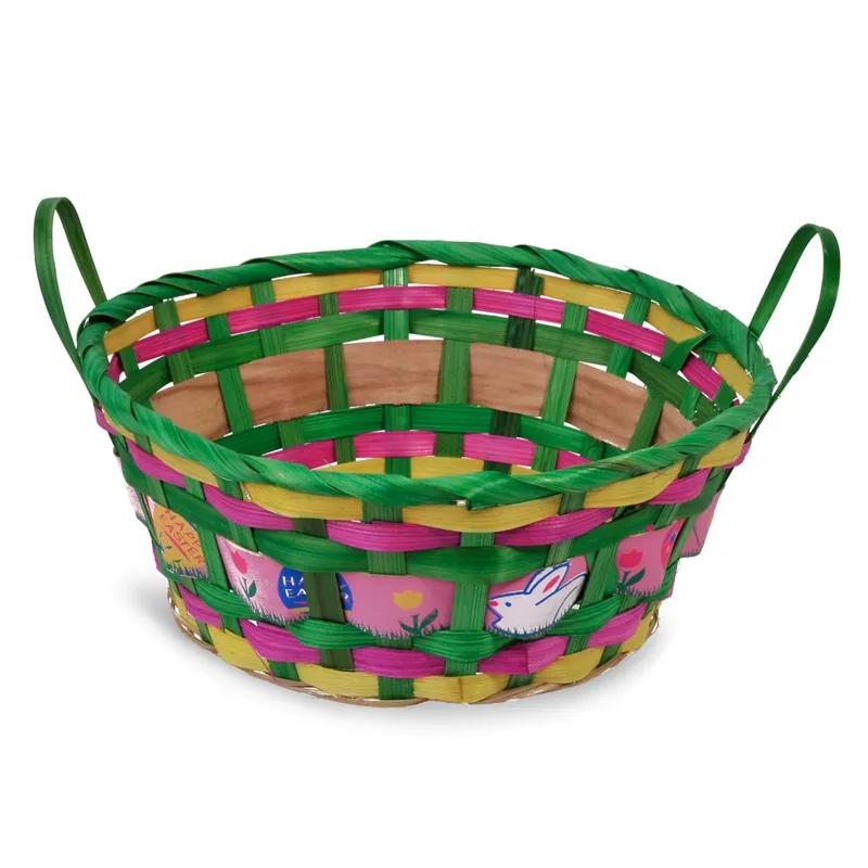 Cos decorativ rotund din bambus cu oua colorate, Ø24x9.5cm