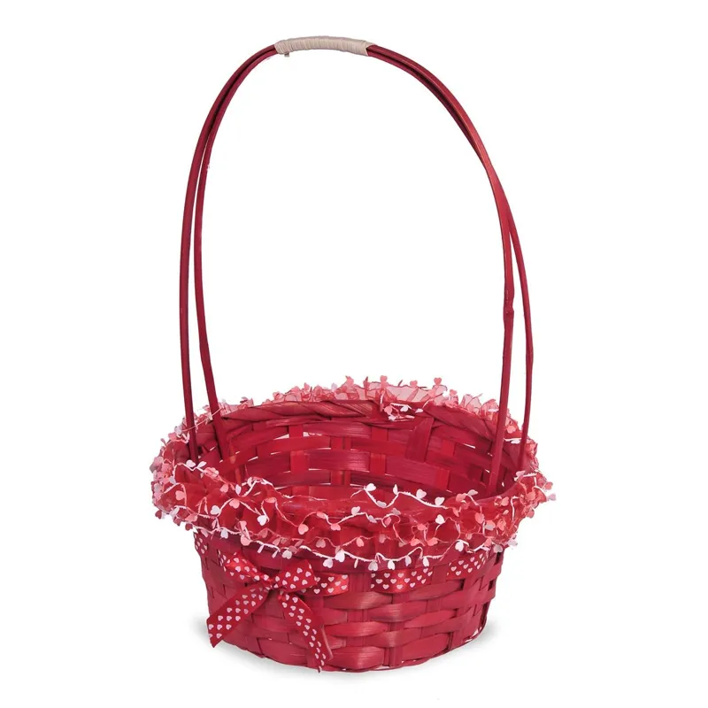 Coș Decorativ cu Mâner din Bambus, Roșu, Ø17.5x31.8cm