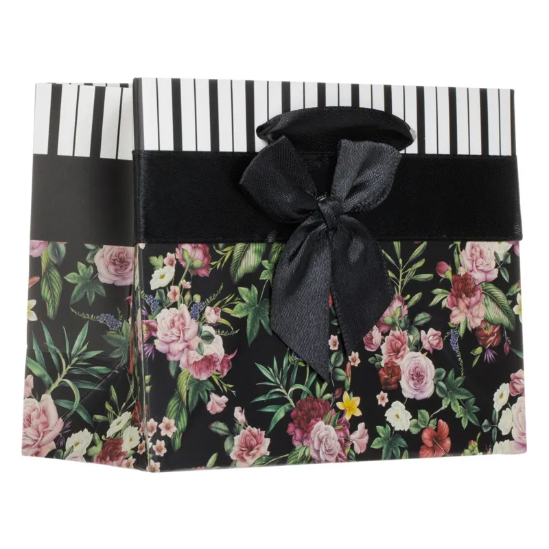 Sacos mini din hartie floral pentru cadou cu panglică satinată